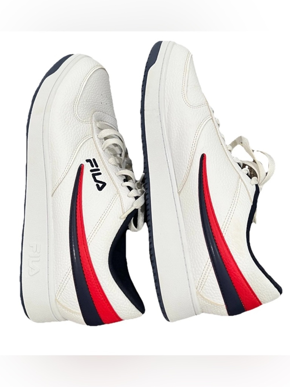 Fila White Low-Top Athletic Sneakers with Red & Navy Stripe